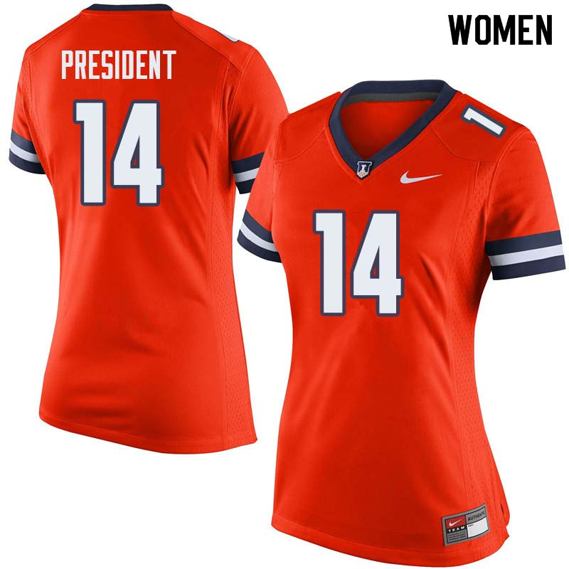 Women #14 Gimel President Illinois Fighting Illini College Football Jerseys Sale-Orange